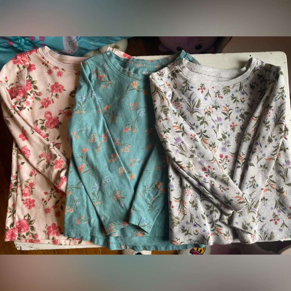 Old Navy Floral Long Sleeve Tops - Gray, Teal, Pink